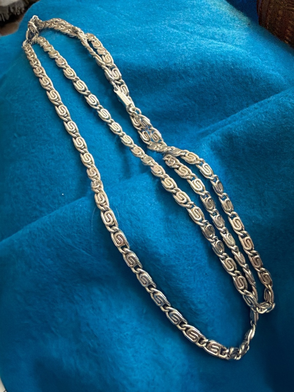 Vintage GERMANY Silver Tone S Link Scroll Chain Necklace 48” Signed Statement